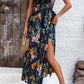 Smocked Slit Tied Printed Dress