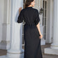 High Slit Roll-tab Sleeve Notched Neck Maxi Dress