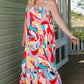 Plus Size Printed Tie Straps Straight Neck Maxi Dress