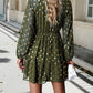 Tie Neck Long Sleeve Polka Dot Dress