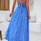 Smocked Slit Tied Printed Dress
