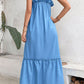 Ruffle Trim Buttoned Sleeveless Maxi Dress
