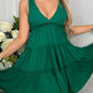 Tie Shoulder Plunge Sleeveless Tiered Dress