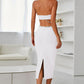 Rhinestone Halter Neck Cutout Slit Midi Dress