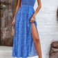 Smocked Slit Tied Printed Dress