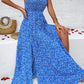 Smocked Slit Tied Printed Dress