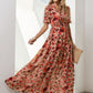 Floral V-Neck Short Flounce Sleeve Dress