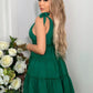 Tie Shoulder Plunge Sleeveless Tiered Dress