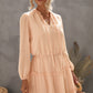 Swiss Dot Tie Neck Frill Trim Dress