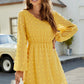 Swiss Dot V-Neck Lantern Sleeve Mini Dress