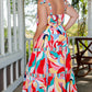 Plus Size Printed Tie Straps Straight Neck Maxi Dress