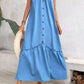 Ruffle Trim Buttoned Sleeveless Maxi Dress