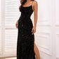 Sequin Backless Split Maxi Dress