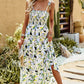 Printed Tie-Shoulder Smocked Maxi Dress