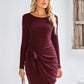 Tied Round Neck Long Sleeve Mini Dress