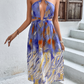 Printed Halter Neck Crisscross Tied Dress