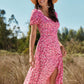 Floral Ruched Front Slit Dress